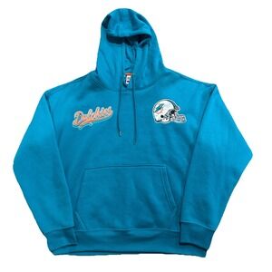 NFL Ultra Game Mens Hoodie Aqua Miami Dolphins Football Embroidery Retro Small